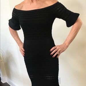 Alexis black knit off the shoulder midi dress